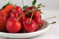 Strawberry and cherry on a plate Royalty Free Stock Photo