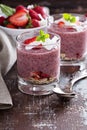 Strawberry chia pudding in glasses Royalty Free Stock Photo
