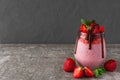 Strawberry chia seed pudding with chocolate, fresh berries and mint for healthy tasty breakfas Royalty Free Stock Photo