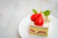 Strawberry Chiffon cake on white china plate