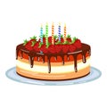 Strawberry chocolate cake icon cartoon . Happy birthday Royalty Free Stock Photo