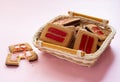 Strawberry chocolate crunchy cookies on a pink background