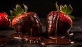 Strawberry chocolate dessert, gourmet dark sweet food, fresh fruit indulgence generated by AI