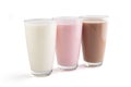 Strawberry, chocolate and fresh milk in a glass isolated on whit