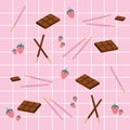 Strawberry and chocolate pepero bread stick pattern decorate pink strawberry and chocolate bar