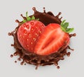 Strawberry and chocolate splash. 3d vector icon Royalty Free Stock Photo