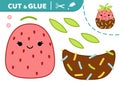 Strawberry in chocolate. Squishmallow. Cut and glue. Applique. Paper game. Strawberry. Kawaii vector Royalty Free Stock Photo
