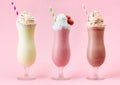 Vanilla, Strawberry and Chocolate milkshake