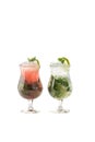 Strawberry and classic mojito cocktail with ice isolated on white background Royalty Free Stock Photo