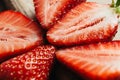 Strawberry close up on wood table