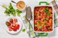 strawberry cobbler, summer dessert in baking dish Royalty Free Stock Photo