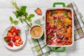 strawberry cobbler, summer dessert in baking dish Royalty Free Stock Photo