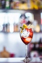 Strawberry cocktail on bar counter