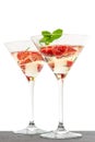 Strawberry cocktail with berry in martini glass isolated on whit Royalty Free Stock Photo