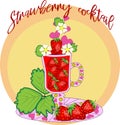 Strawberry cocktail. Cocktail cooked with love. A tall glass with strawberries, decorated with leaves and flower