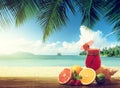 strawberry cocktail and fruit on the beach Royalty Free Stock Photo