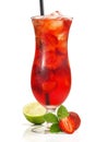 Strawberry Cocktail in a Hurricane Glass isolated on white Background