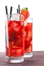 Strawberry cocktail with ice on old wood table Royalty Free Stock Photo