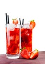 Strawberry cocktail with ice on old wood table Royalty Free Stock Photo