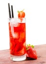 Strawberry cocktail with ice on old wood table Royalty Free Stock Photo