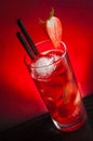 Strawberry cocktail with ice on wood table Royalty Free Stock Photo