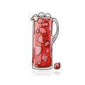 Strawberry cocktail in jug, sketch for your design