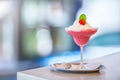 Strawberry cocktail with whipped cream and mint leaves on bar Royalty Free Stock Photo
