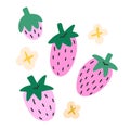 Strawberry collection, doodle flat icons, isolated vector illustration, fresh sweet summer berries, hand drawn