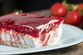 strawberry cream cheese cake with red sweet jam Royalty Free Stock Photo