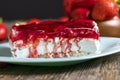 strawberry cream cheese cake with red sweet jam Royalty Free Stock Photo