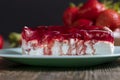 strawberry cream cheese cake with red sweet jam Royalty Free Stock Photo