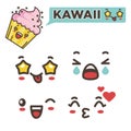 Strawberry cream cupcake kawaii emoji isolated stickers