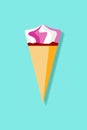 Strawberry & Cream Ice Cone Flat Icon Illustration