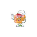 Strawberry cream pancake cartoon design style proudly wearing white chef hat