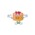 Strawberry cream pancake mascot cartoon design with quiet finger gesture