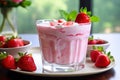 Strawberry with creamy custard, on a red surface Royalty Free Stock Photo