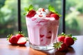 Strawberry with creamy custard, on a wood surface Royalty Free Stock Photo