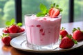 Strawberry with creamy custard, on a wood surface Royalty Free Stock Photo