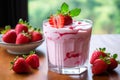 Strawberry with creamy custard, on a wood surface Royalty Free Stock Photo