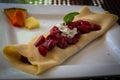 Strawberry Crepe with Chocolate Filling Royalty Free Stock Photo