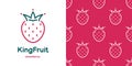 Strawberry with crown in doodle style and seamless pattern. Stylized fruit, berry.