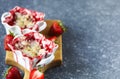 Strawberry crumble in bowl.