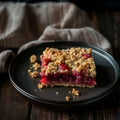 strawberry crumble cake on a plate on a wooden table Royalty Free Stock Photo