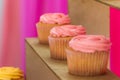 Strawberry cupcake on the birthday table Royalty Free Stock Photo