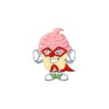 Strawberry cupcake cartoon design concept dressed as Super hero