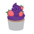 Strawberry cupcake purple on a white isolated background. Vector image