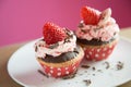 Strawberry cupcakes with chocolate Royalty Free Stock Photo