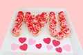 Strawberry Cupcakes Spell I Love U on Tray Royalty Free Stock Photo