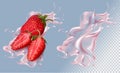 Strawberry cut into slices into of burst splashes of juices. Royalty Free Stock Photo