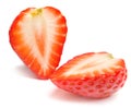 Strawberry. Cut strawberries into pieces. Strawberry slices flying in the air. Fresh natural strawberry isolated Royalty Free Stock Photo